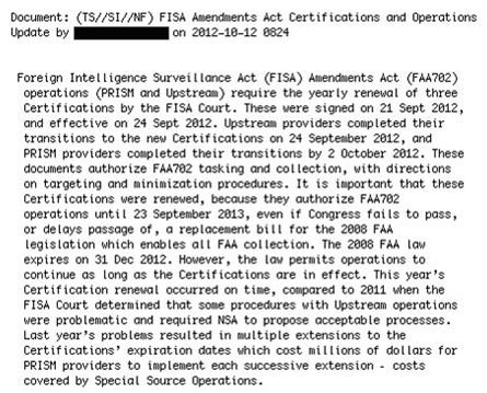 Documento que deja entrever el supuesto pago de la NSA a empresas tecnológicas