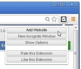 Opción para añadir páginas web al listado de Incognite-Filter