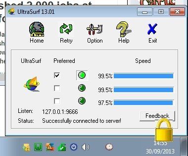 Navegación con UltraSurf para poder acceder a contenidos restringidos de YouTube y otras páginas de