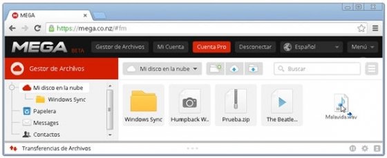 Carga de archivos en MEGA usando el método de arrastrar y soltar