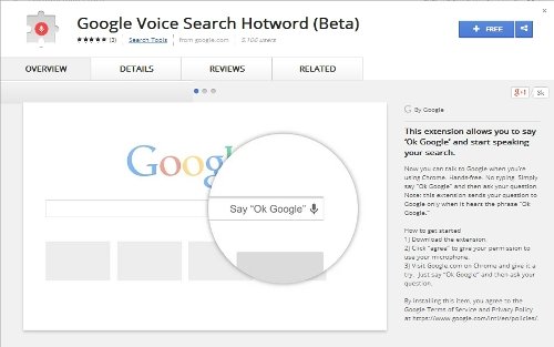 Instala la búsqueda por voz de Google desde Chrome Web Store