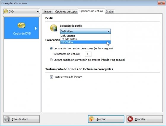 Tipo de disco a copiar