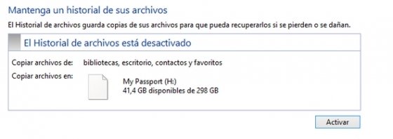 Historial de archivos desactivado