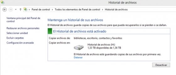 Activar Historial de archivos