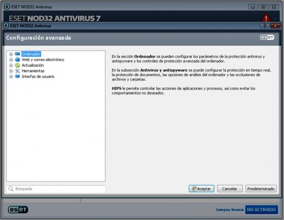 Configuración avanzada de NOD32