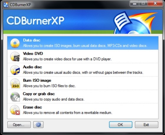Interfaz de CDBurnerXP