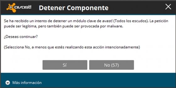 Confirma la desactivación de la protección Avast!