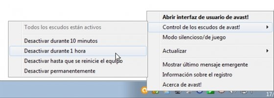 Desactivar la protección Avast!