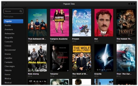 Página principal de Popcorn Time