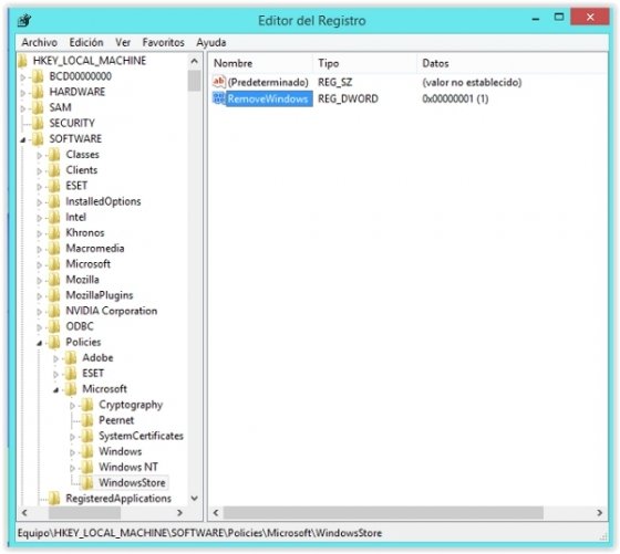 Editor de registro de Windows 8.1