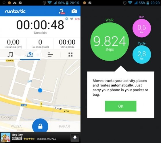 Interfaz Runtastic y Moves
