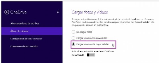 Configuración OneDrive Fotos de Windows 8.1