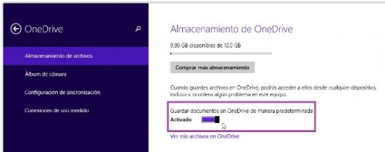 Configuración OneDrive de Windows 8.1