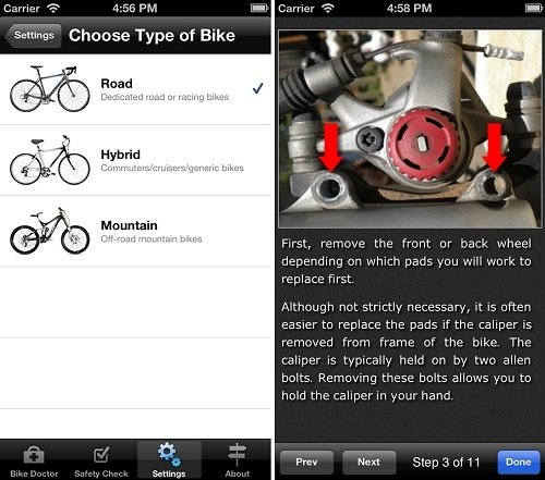 Interfaz de Bike Doctor