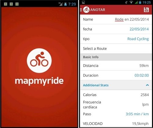 Interfaz de MapMyRide