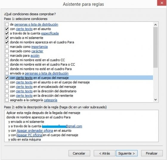Condiciones de la regla