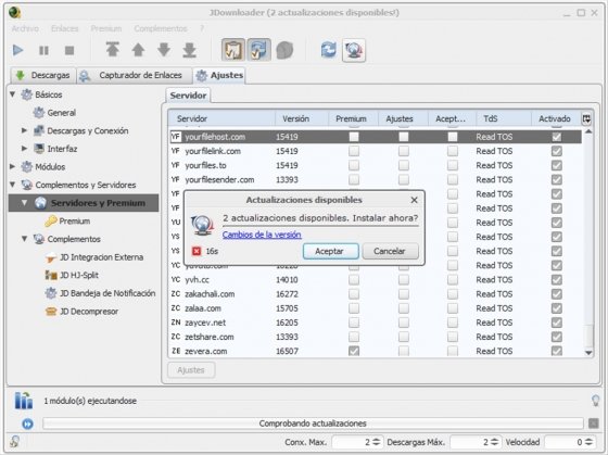 Actualizaciones pendientes en JDownloader