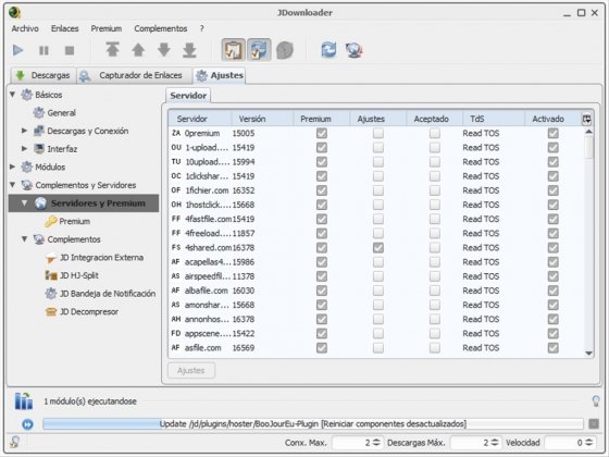 Interfaz de JDownloader