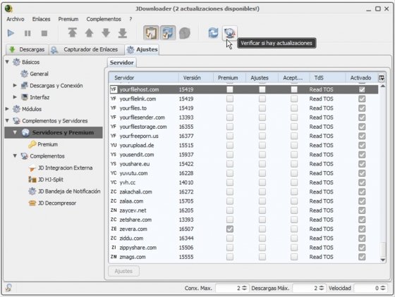 Comprobar actualizaciones en JDownloader