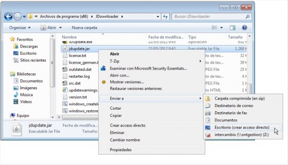 Crear acceso directo de JDownloader