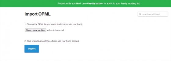 Importar en feedly