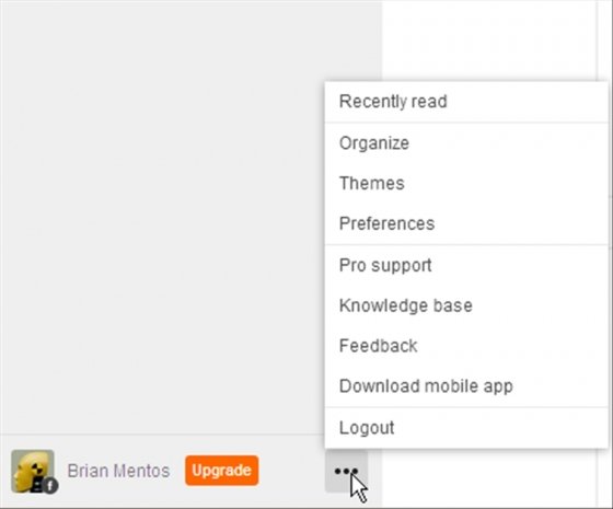 Menú Organize en feedly