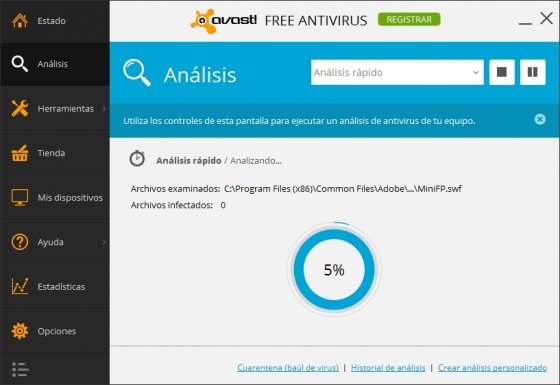 Avast Free en pleno análisis