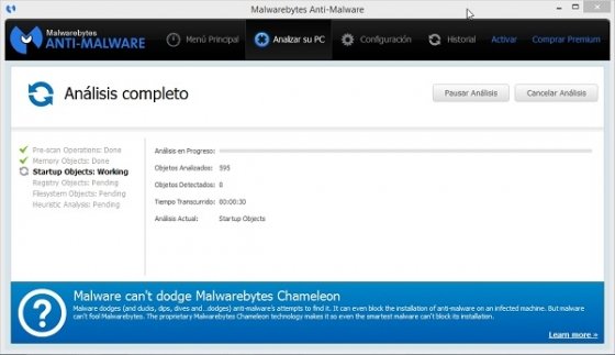 Interfaz de Malwarebytes Anti-Malware