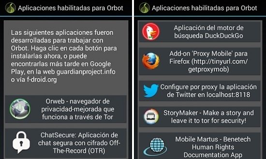 Aplicaciones preparadas para trabajar con Orbot