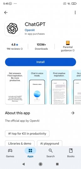Ficha de la app ChatGPT en Google Play Store