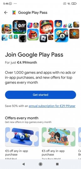 Botón para unirse al programa Google Play Pass en Play Store