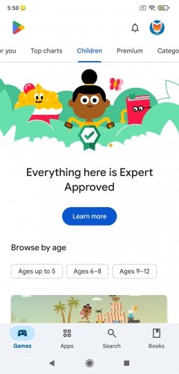 Categoría de apps y juegos para niños de Google Play Store