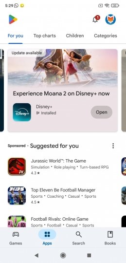 Portada de contenidos sugeridos de la app Google Play Store