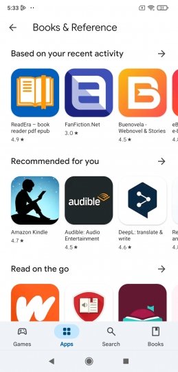 Sección de aplicaciones de libros y literatura de Google Play Store