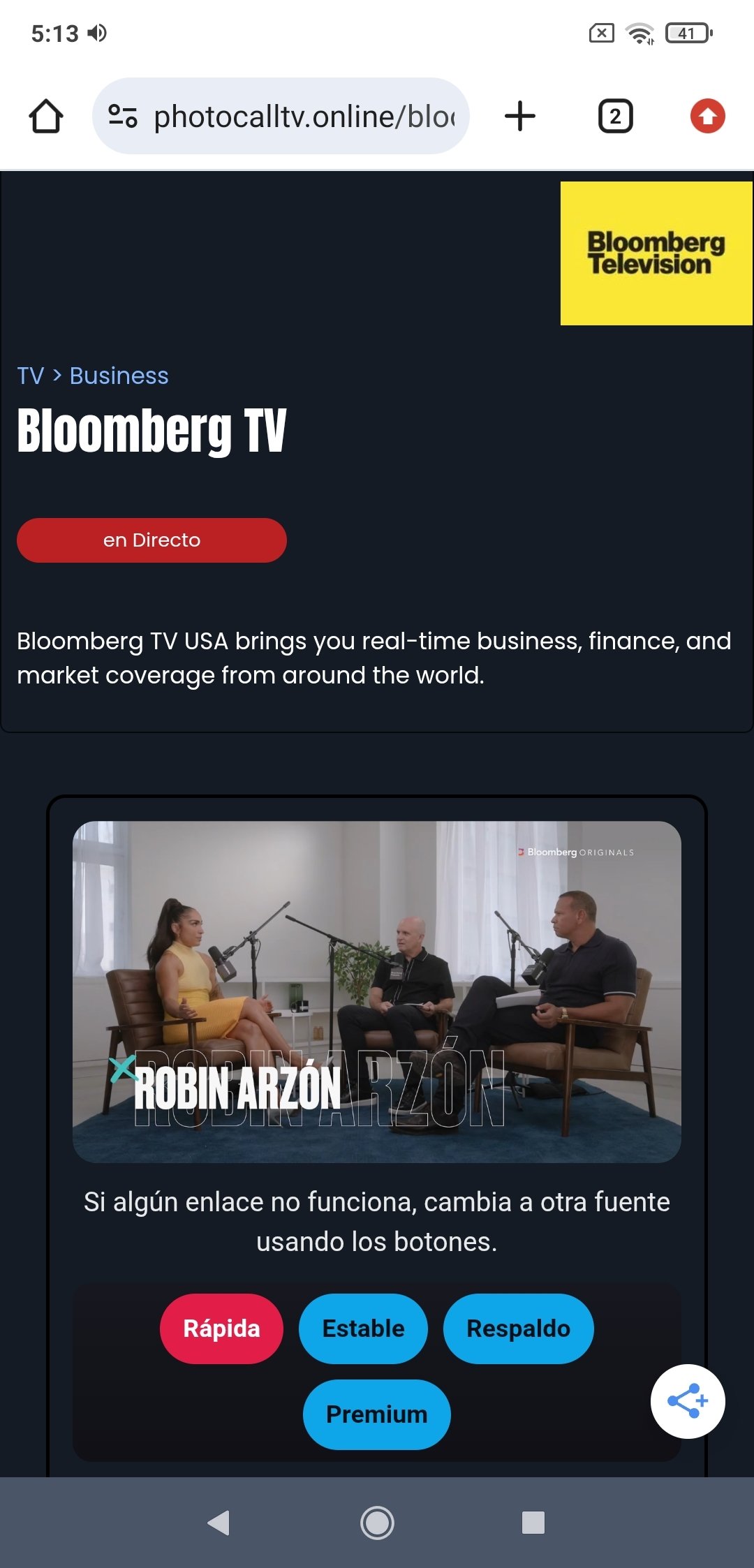 El canal Bloomberg TV en en directo la webapp Photocall TV