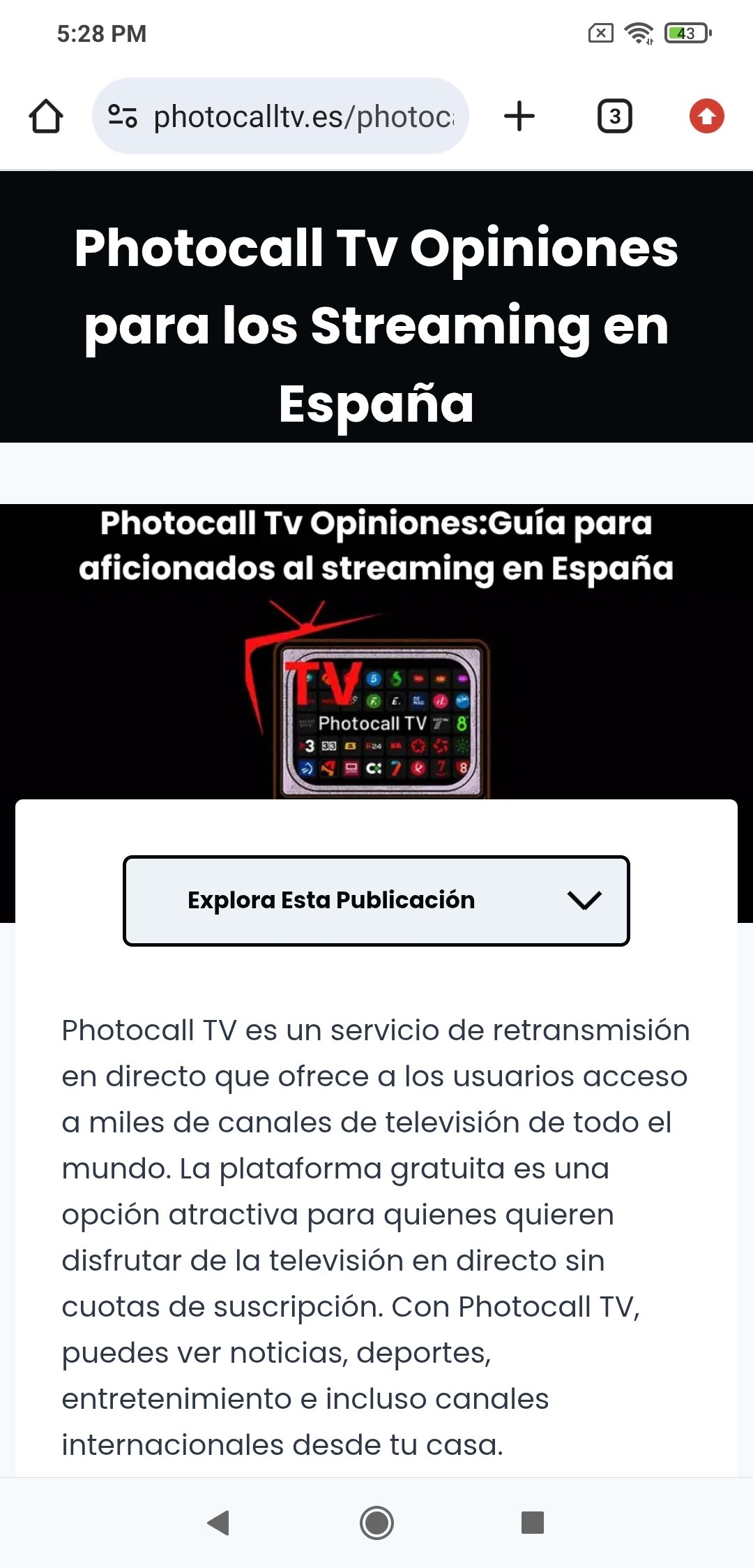 Información sobre Photocall TV en la propia webapp