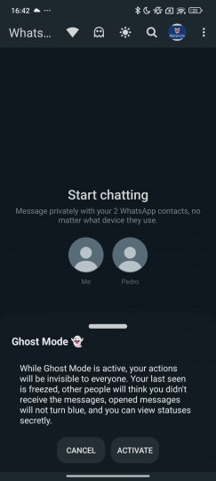 Modo fantasma en WhatsApp Aero