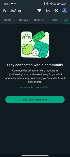 Apartado de comunidades en WhatsApp Aero