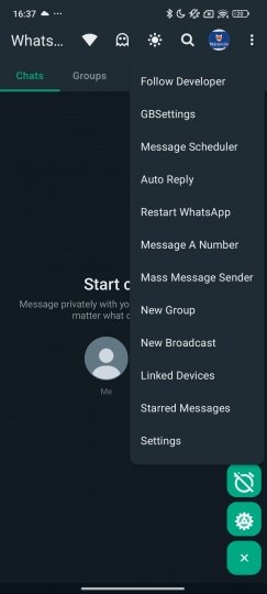 Menú principal de WhatsApp Aero