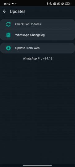 Apartado de actualizaciones de WhatsApp Aero