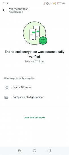 Pantalla de verificación de encriptación de un chat de WhatsApp