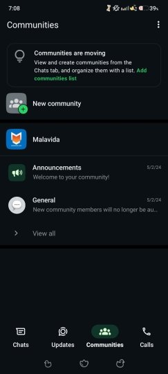 Apartado de Comunidades de WhatsApp