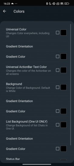 Opciones para cambiar los colores de la app