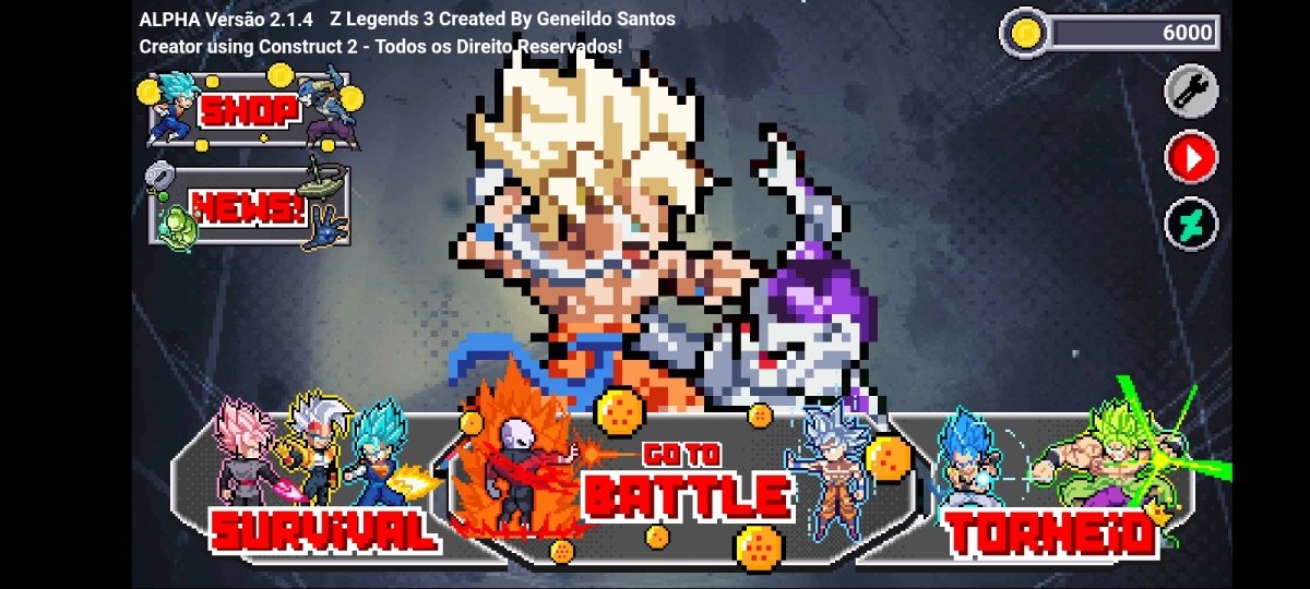 Pantalla de título de Z Legends 3 con funciones principales