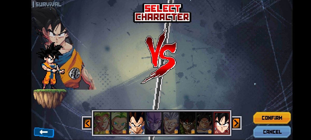 Pantalla de selección de personajes de Z Legends 3