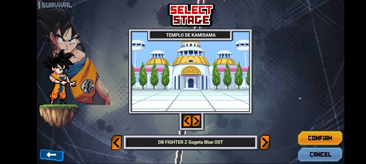 Pantalla de selección de escenario y música de Z Legends 3