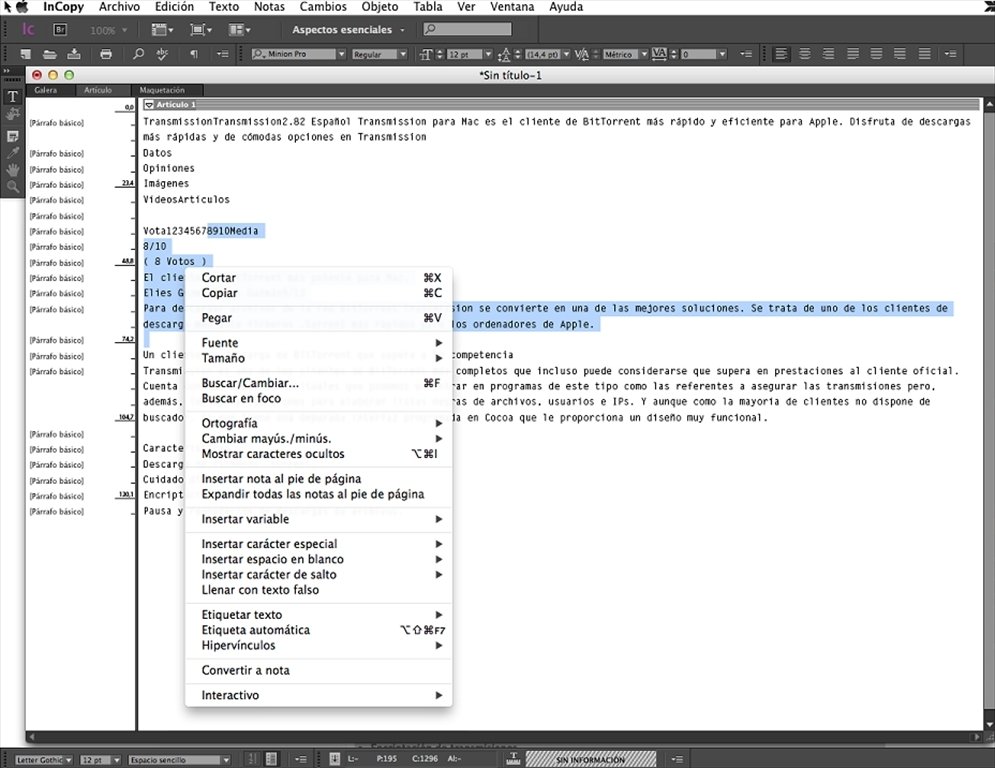 Adobe InCopy screenshot