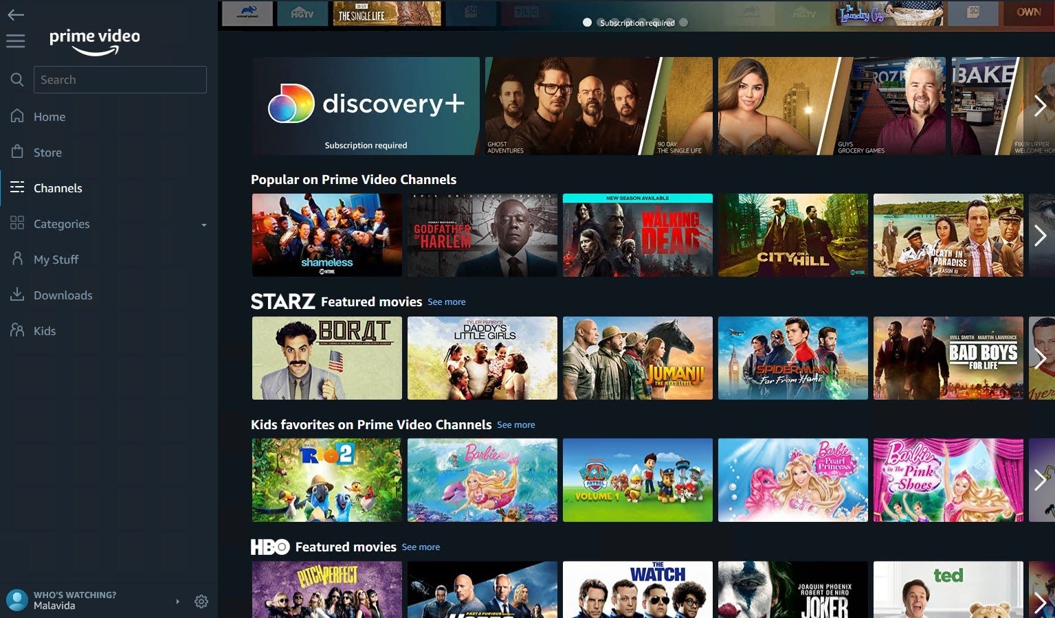 amazon prime free streaming tv channel list