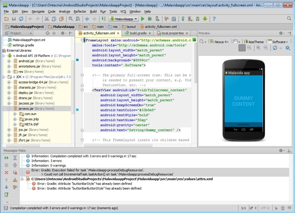 working with nterminal android studio linux