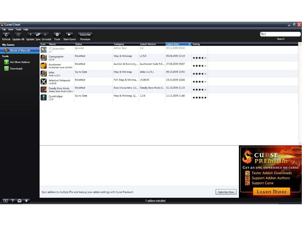 curse client wow addons